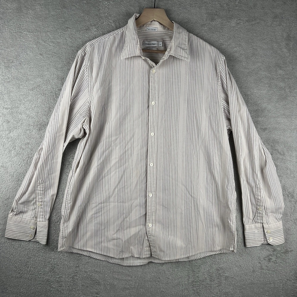 Calvin Klein Men's Shirt Size XL Stripe Long Sleeve Button-Up Casual